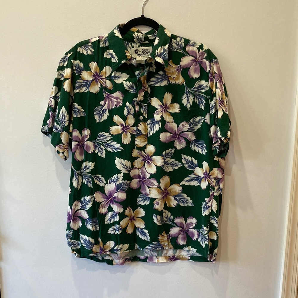 Vintage Hawaiian Shirt Size L Pull Over Half Button